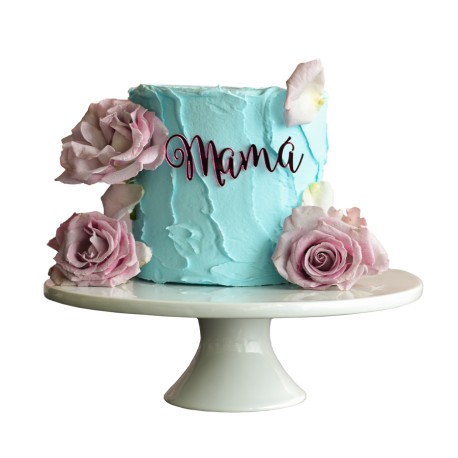 Mauve roses & blue buttercream - pastel con rosas naturales