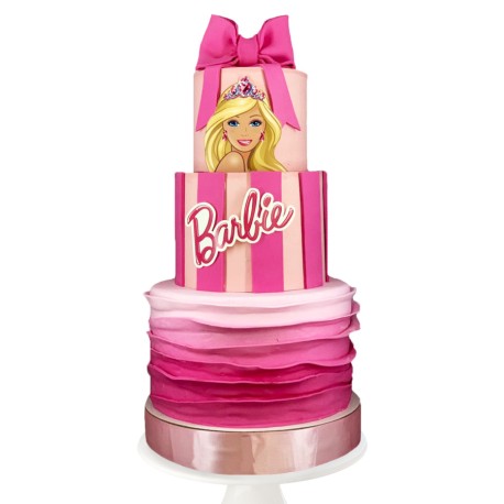 Barbie gift cake, pastel Rosa en forma de regalo de Barbie