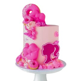 Pink Donut Barbie cake, pastel Rosa de Barbie decorado con donas