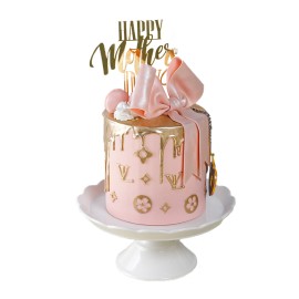 Mother's day charm LV pink cake, Pastel dia de las madres decorado de LV rosa dorado