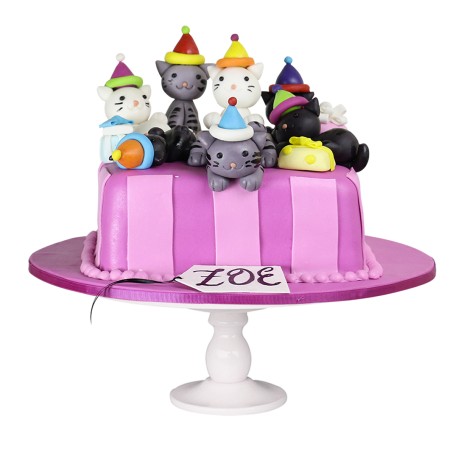 Cats Party - Pastel con figuras de fondant 3D de gatitos -