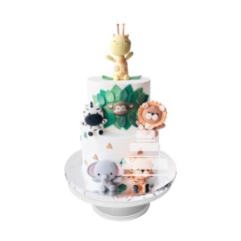 Jungle Cake, pastel decorado de animalitos en colores tenues