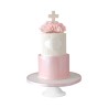 Cute pink cake, pastel decorado con fondant, perlas y flores